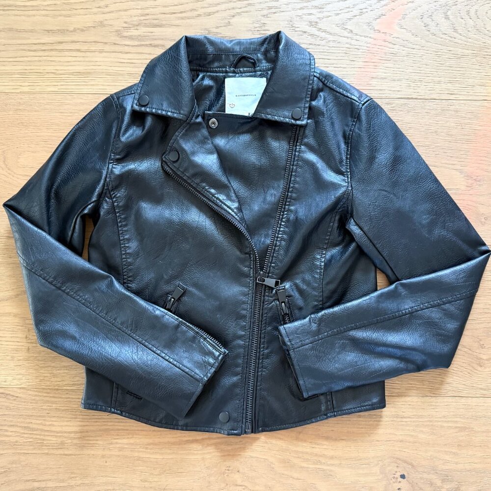 Anthropologie Black Faux Leather Moto Jacket XS Biker Zip Up Classic